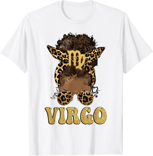 Virgo Girl Afro Messy Bun African American Women T-Shirt - T-Shirt | White