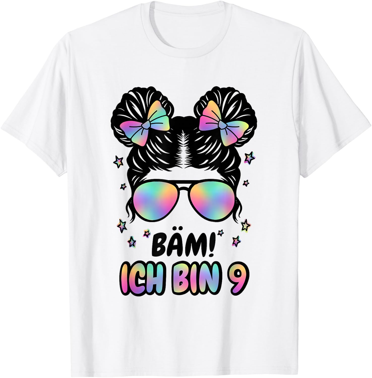 9. Geburtstag Mädchen Messy Bun Bäm! Ich Bin Neun T-Shirt - T-Shirt | White