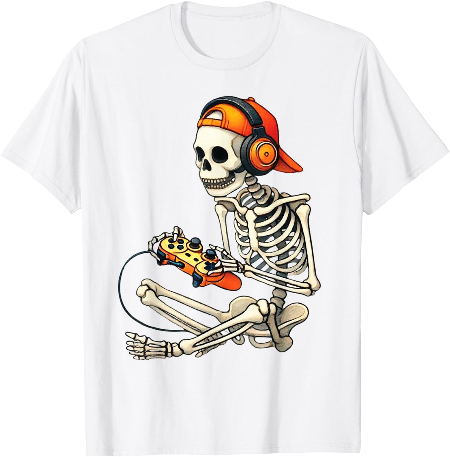 Halloween Skeleton Gamer Video Gaming Costume Boys Men Kids T-Shirt - T-Shirt | White