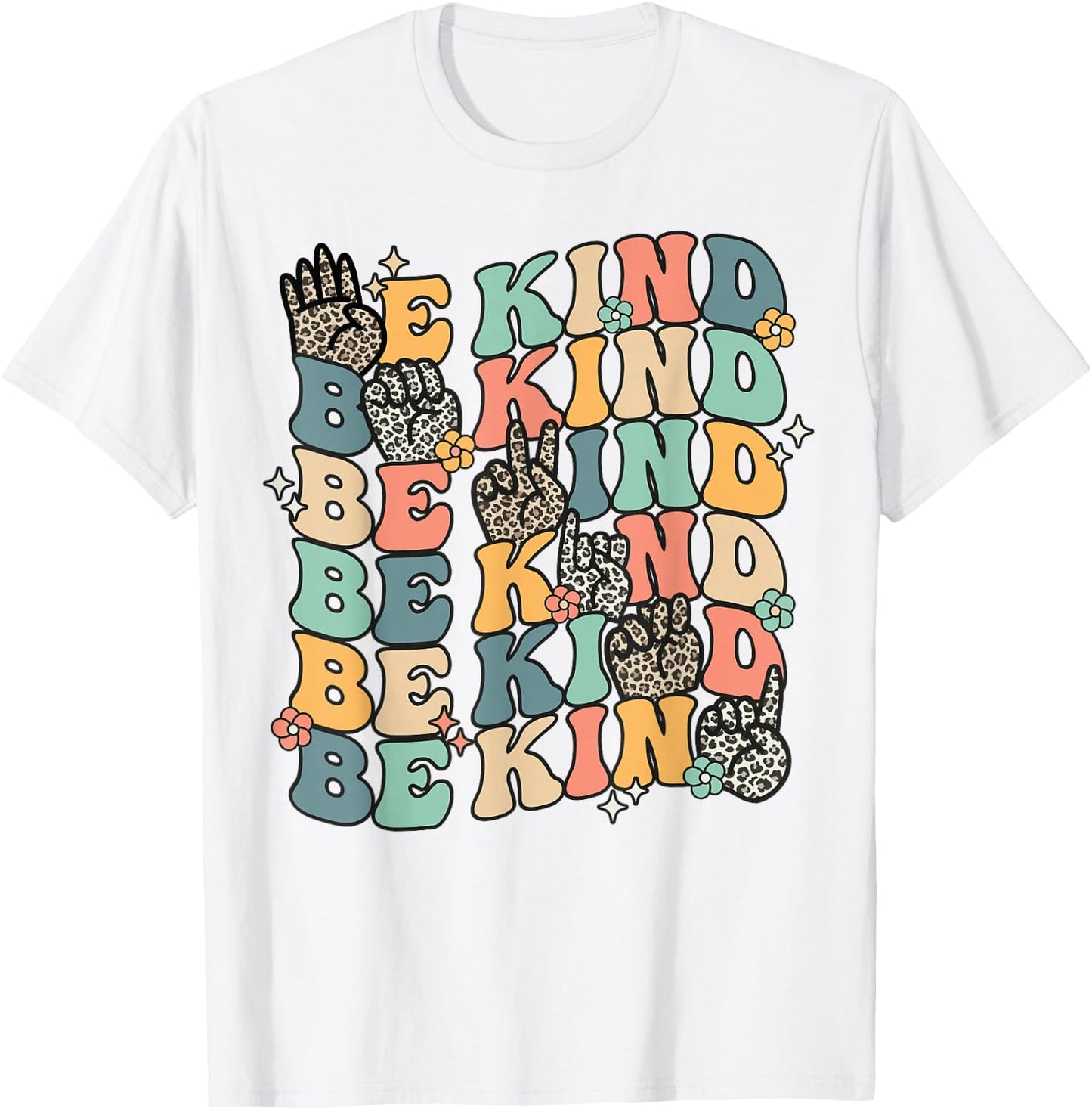 Groovy Be Kind Sign Language ASL Finger Spelling Kindness T-Shirt - T-Shirt | White
