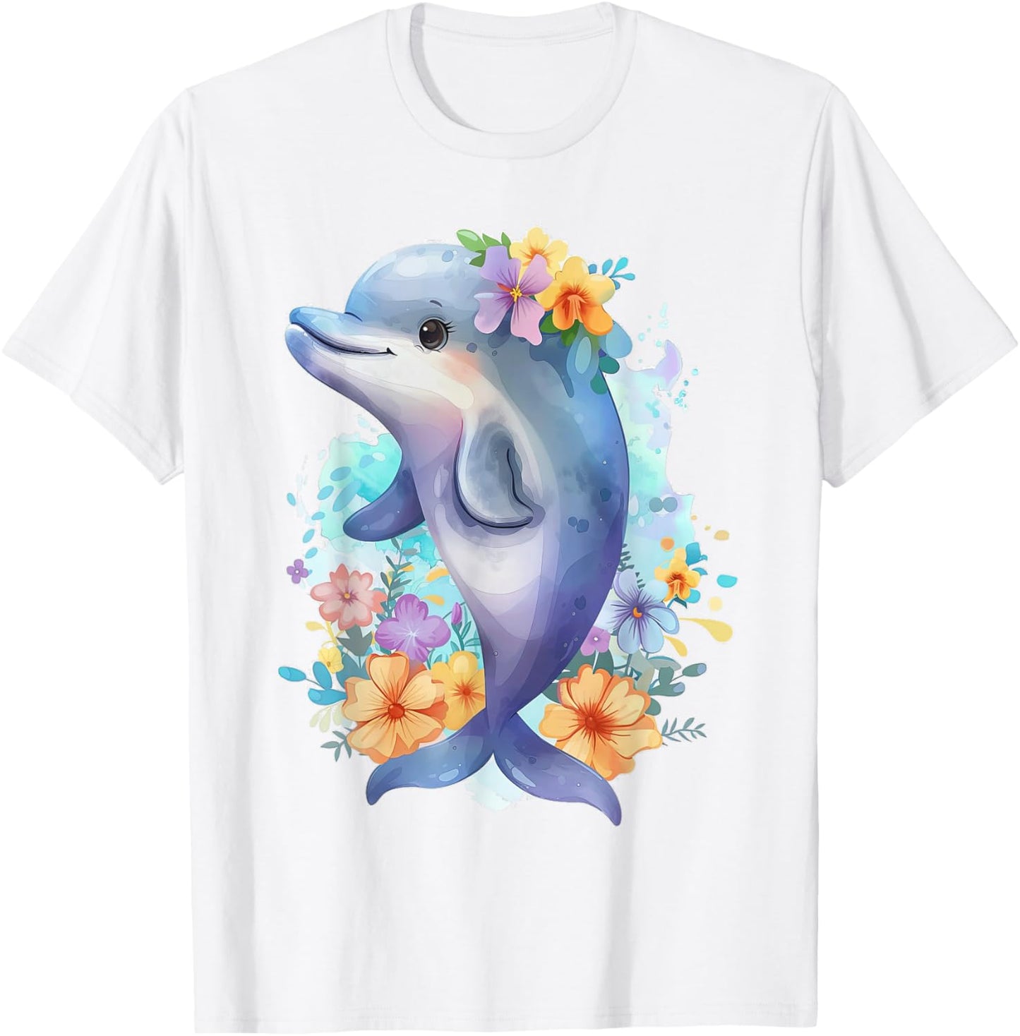 Dolphin with Flowers Cute Dolphins Fish Daughter T-Shirt - T-Shirt | White