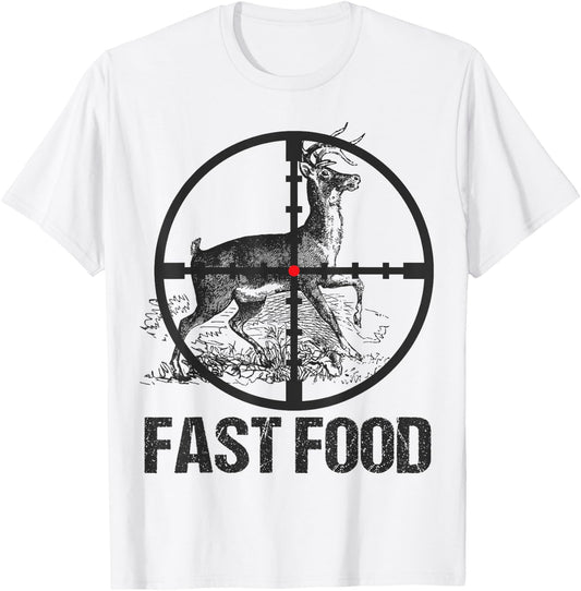 Men Deer Hunting Hunter Funny Whitetail Deer Fast Food Youth T-Shirt - T-Shirt | White