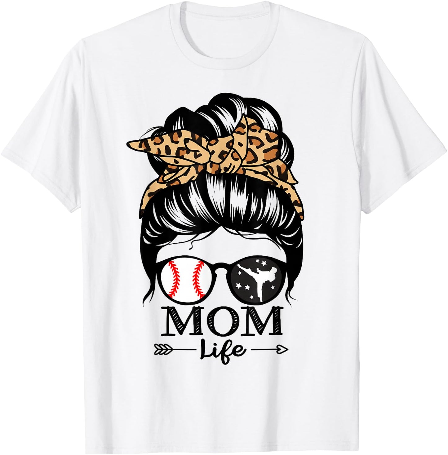 Mom Life Messy Bun Hair Funny Baseball Karate Mom T-Shirt - T-Shirt | White