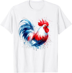 Coq français bleu blanc rouge Fête Nationale France , white, S T-Shirt - T-Shirt | White