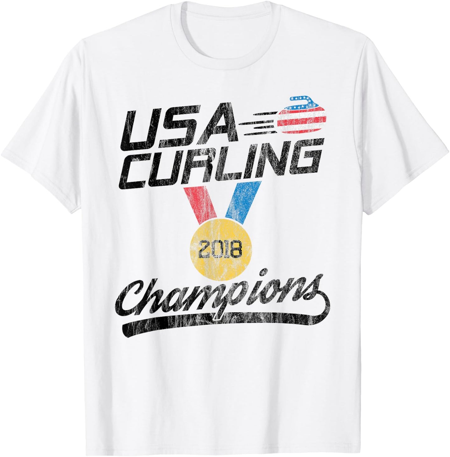USA Red White and Blue Curling T Shirt 2018 Champion T-Shirt - T-Shirt | White