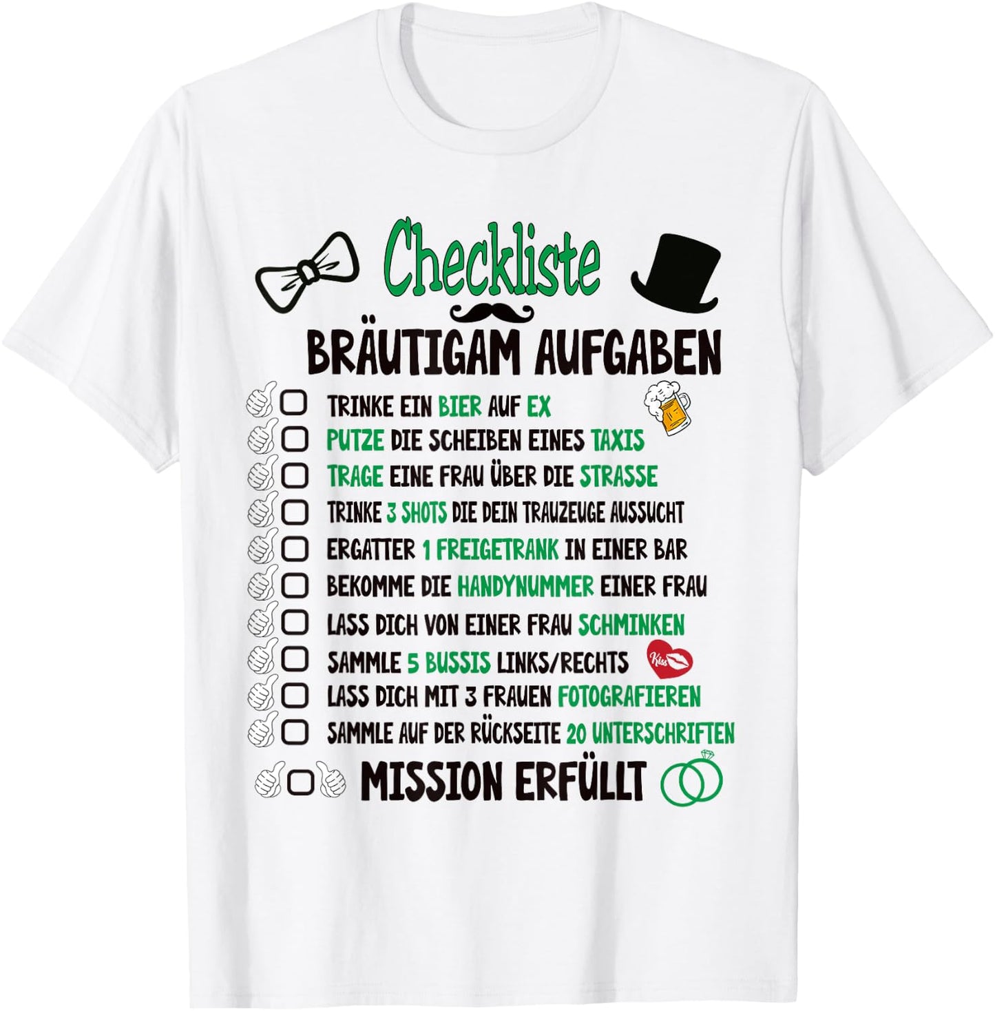 Groom Tasks Rumbling JGA Checklist , White T-Shirt - T-Shirt | White