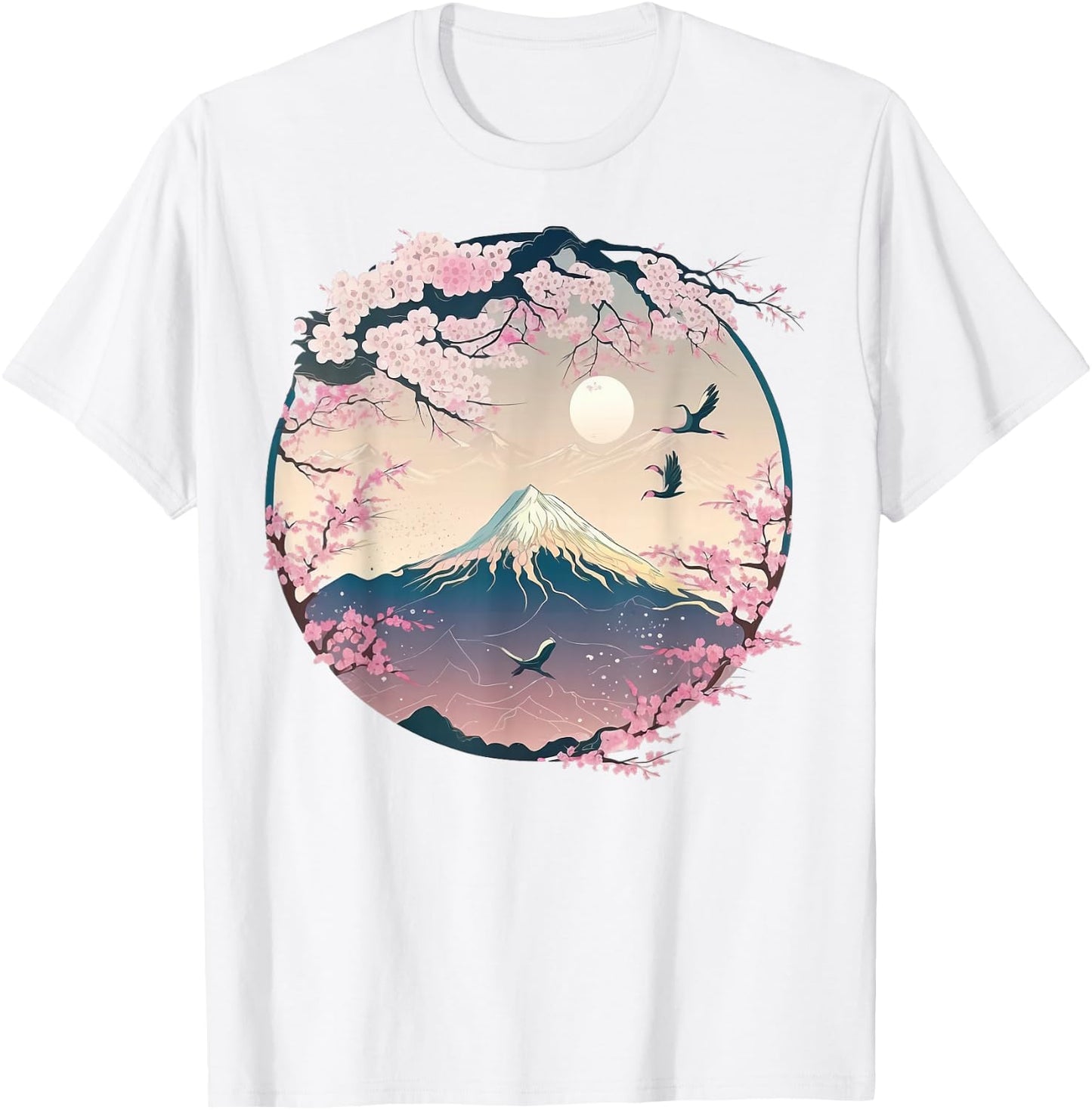Japanese Sakura Garden Geisha Mount Fuji Cherry Blossom T-Shirt - T-Shirt | White