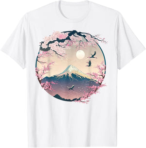 Japanese Sakura Garden Geisha Mount Fuji Cherry Blossom T-Shirt - T-Shirt | White