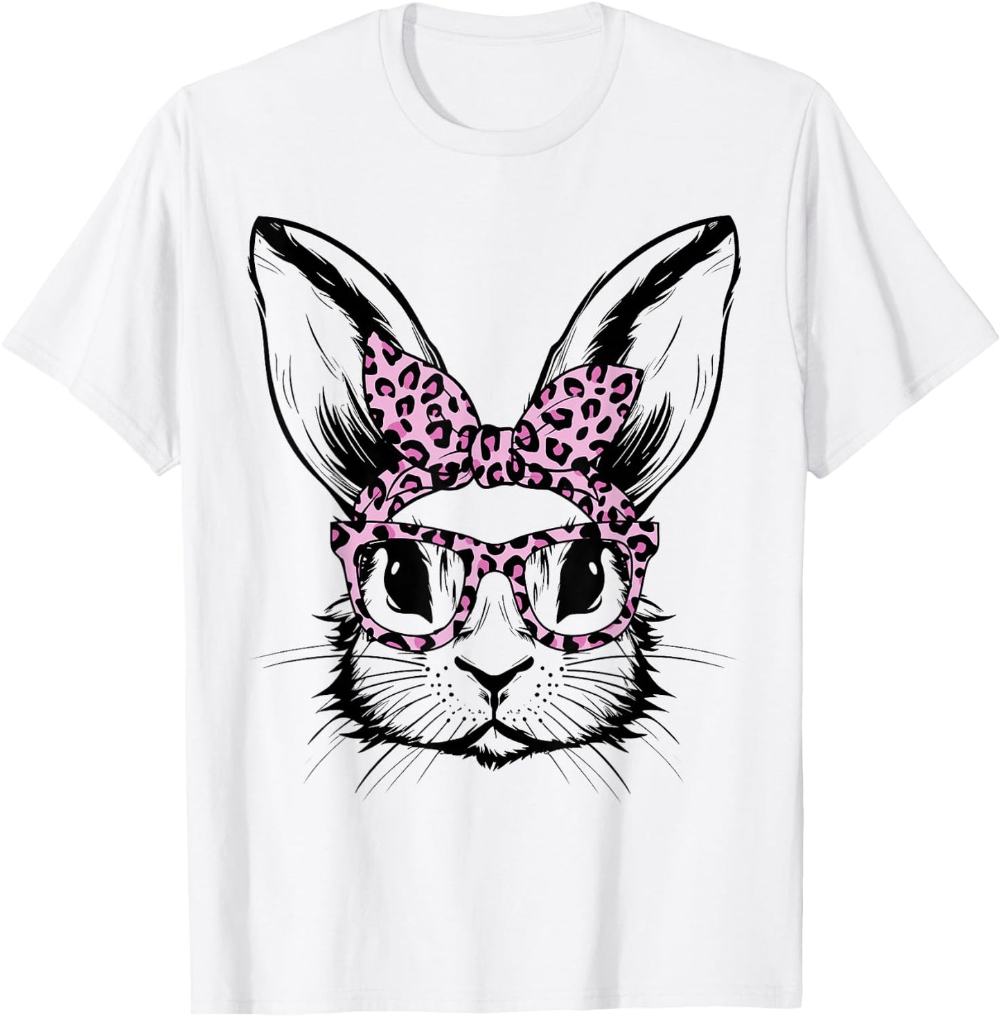 Bunny Face With Leopard Glasses For Girls Kids Easter Day T-Shirt - T-Shirt | White