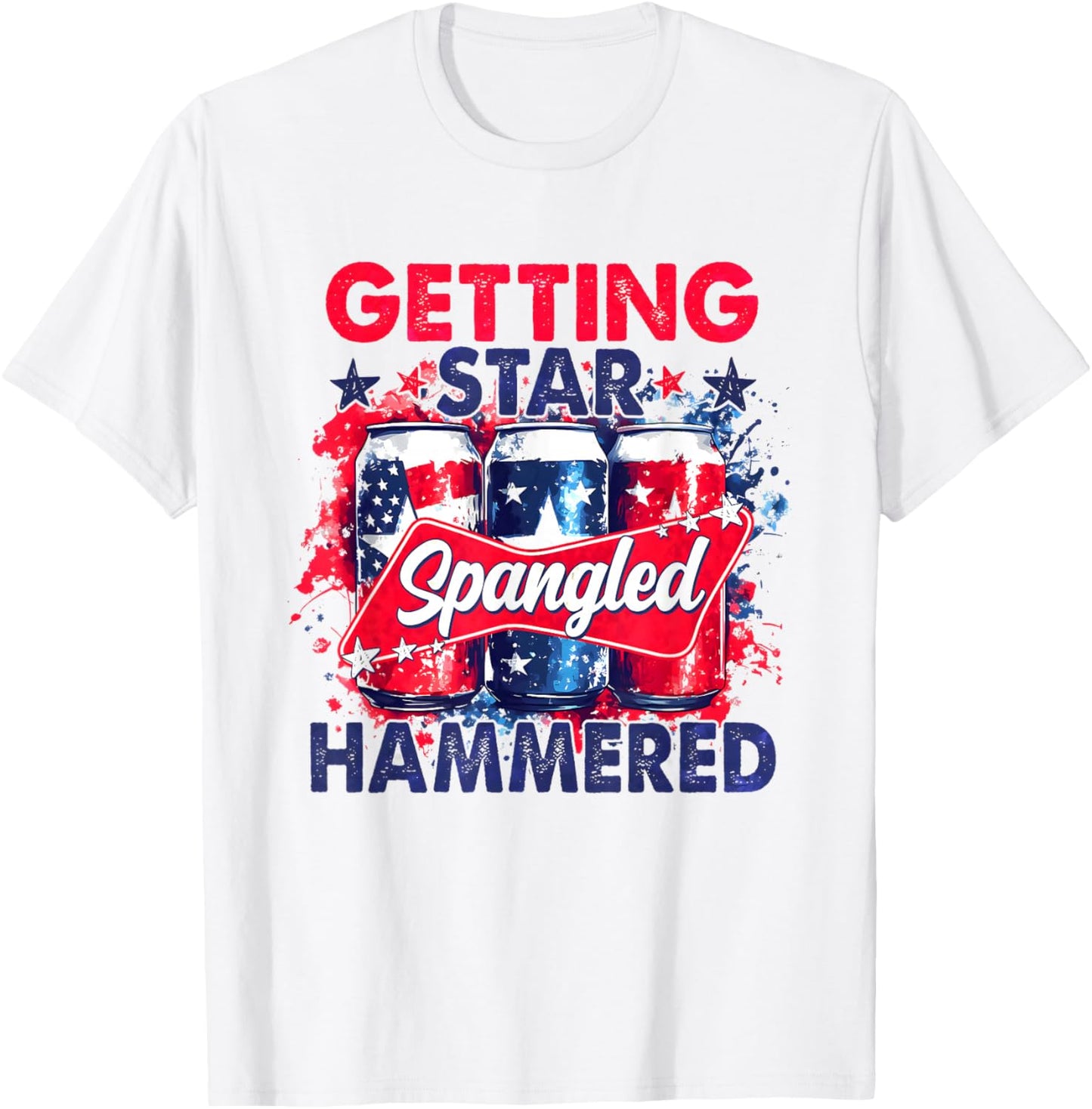 Getting Star Spangled Hammered Striped America 4th of July T-Shirt - T-Shirt | White