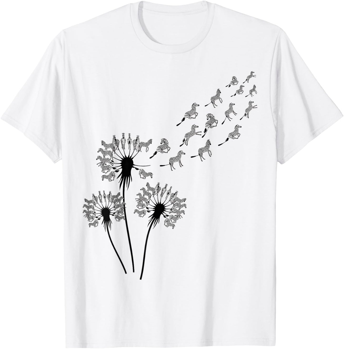Flower Dandelion Zebras Shirt for Zebra Lover | Zebra T-Shirt - T-Shirt | White