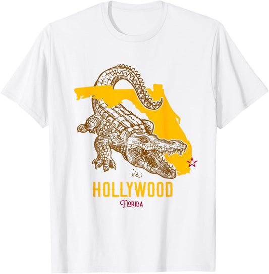 Hollywood Florida FL Aligator Vacation Surf Sunset T-Shirt - T-Shirt | White