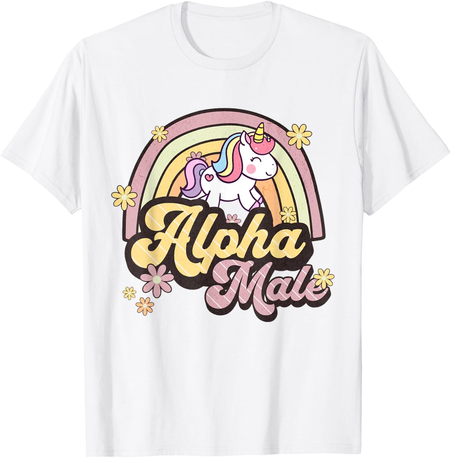 Alpha Male Unicorn Rainbow Sarcastic Ironic Weird Y2K Humor T-Shirt - T-Shirt | White