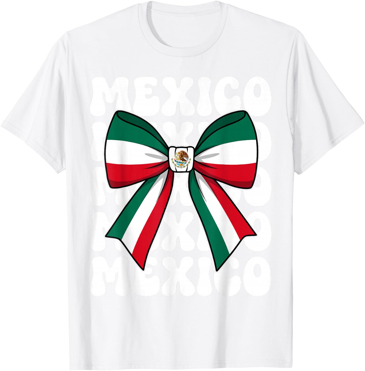 Mexico Coquette Bow Mexico Flag Cute Retro Mexican Girl T-Shirt - T-Shirt | White
