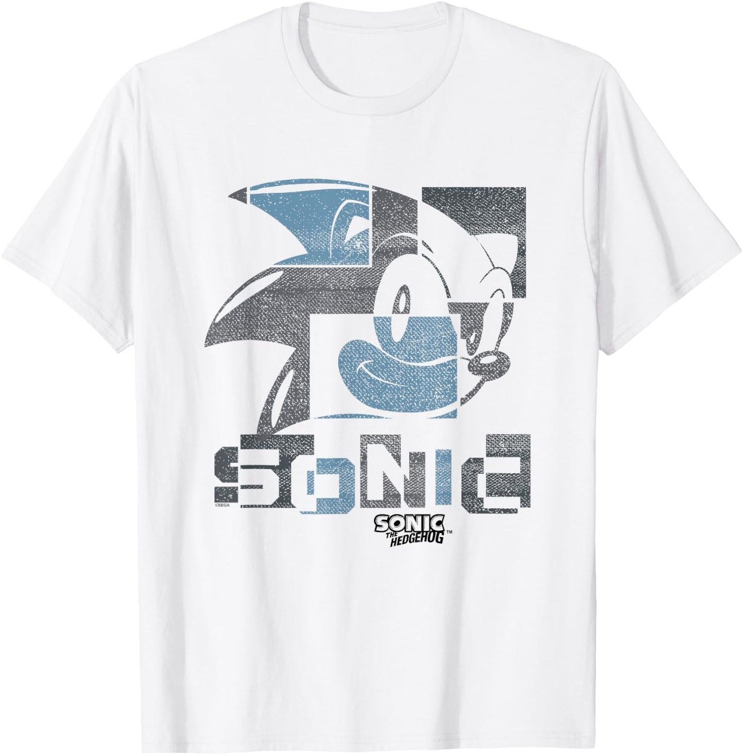 Sonic The Hedgehog Sonic Face Distressed Panels T-Shirt - T-Shirt | White