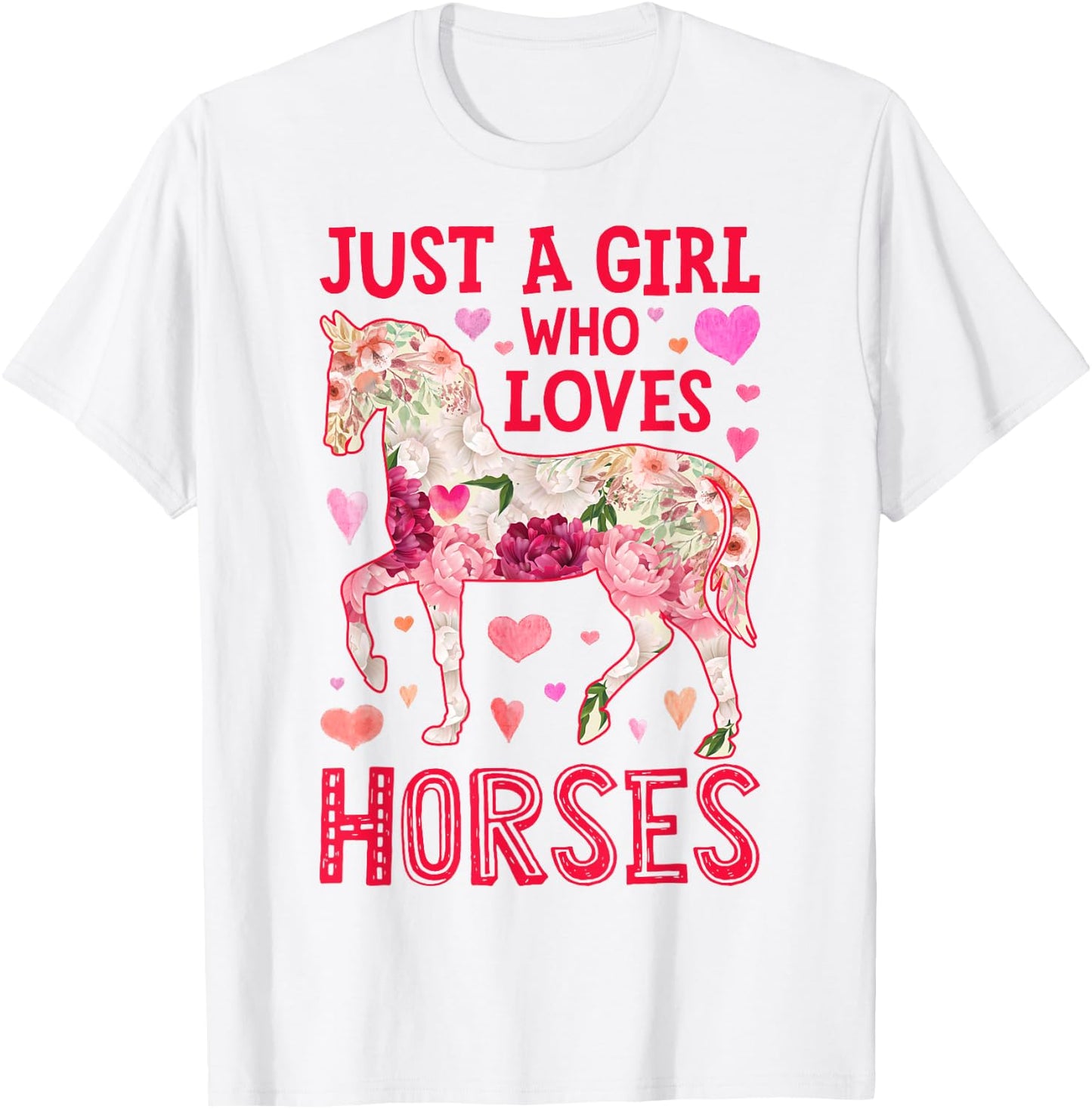 Horse Just A Girl Who Loves Horseback Riding Farm Flower T-Shirt - T-Shirt | White