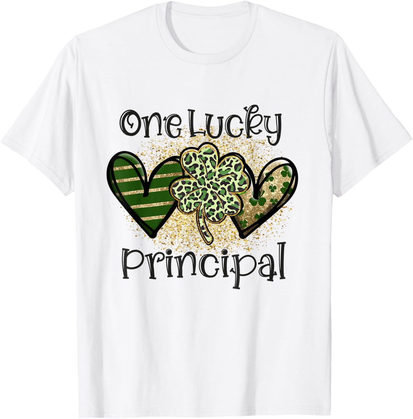 One Lucky Principal St Patricks Day Leopard Shamrock School T-Shirt - T-Shirt | White
