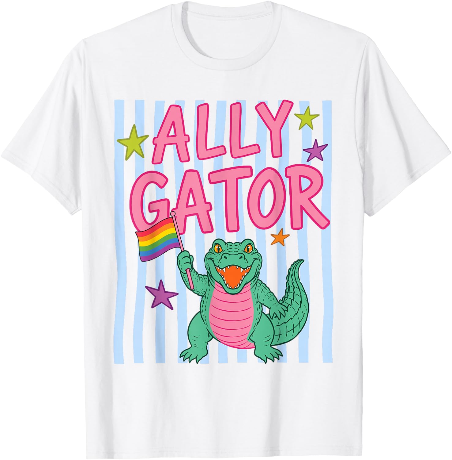 Ally Gator Rainbow Pride Alligator LGBTQ Equality Men Women T-Shirt - T-Shirt | White