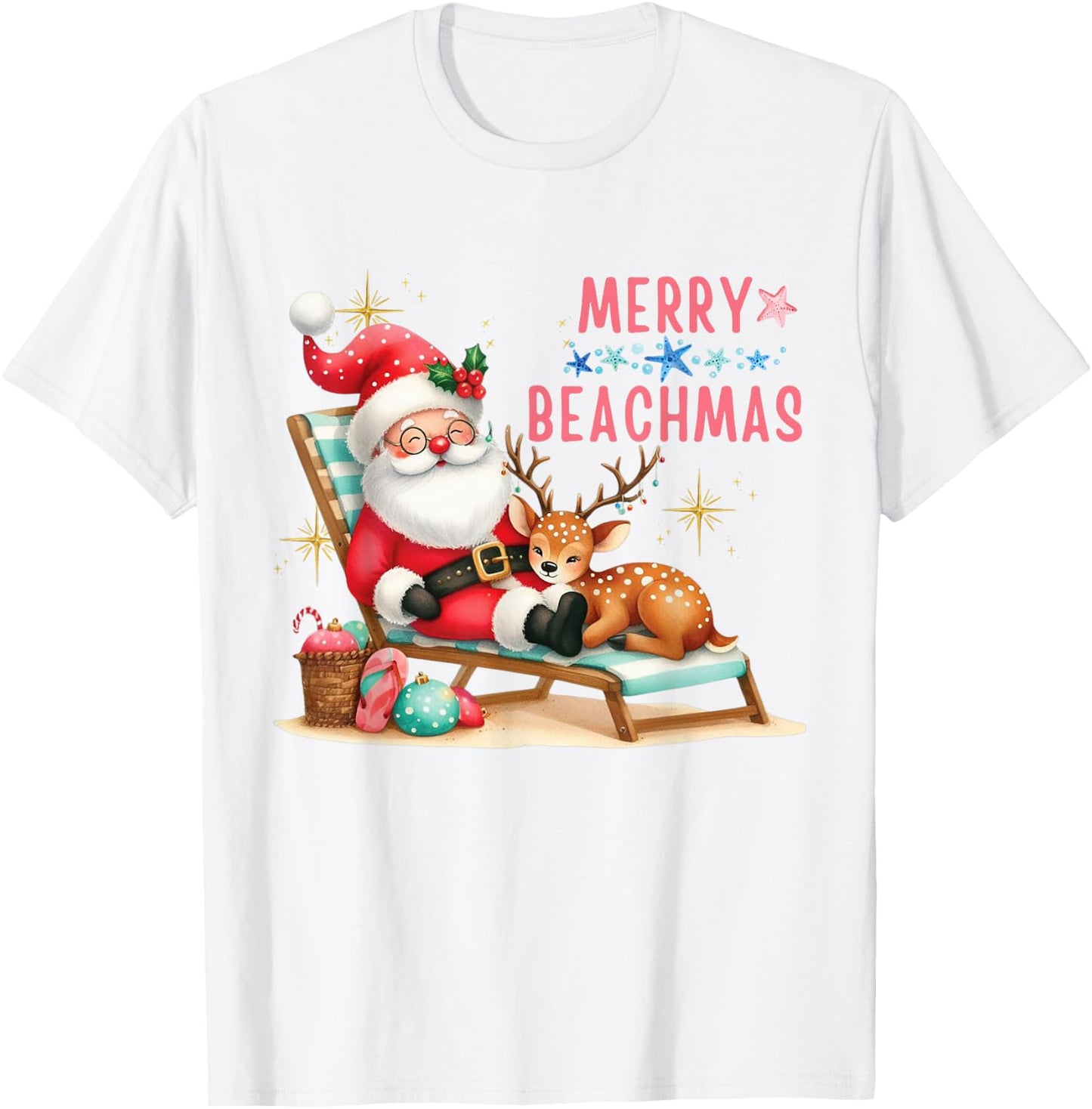 Merry Beachmas Hawaiian Coastal Christmas Cute Santa Beach T-Shirt - T-Shirt | White