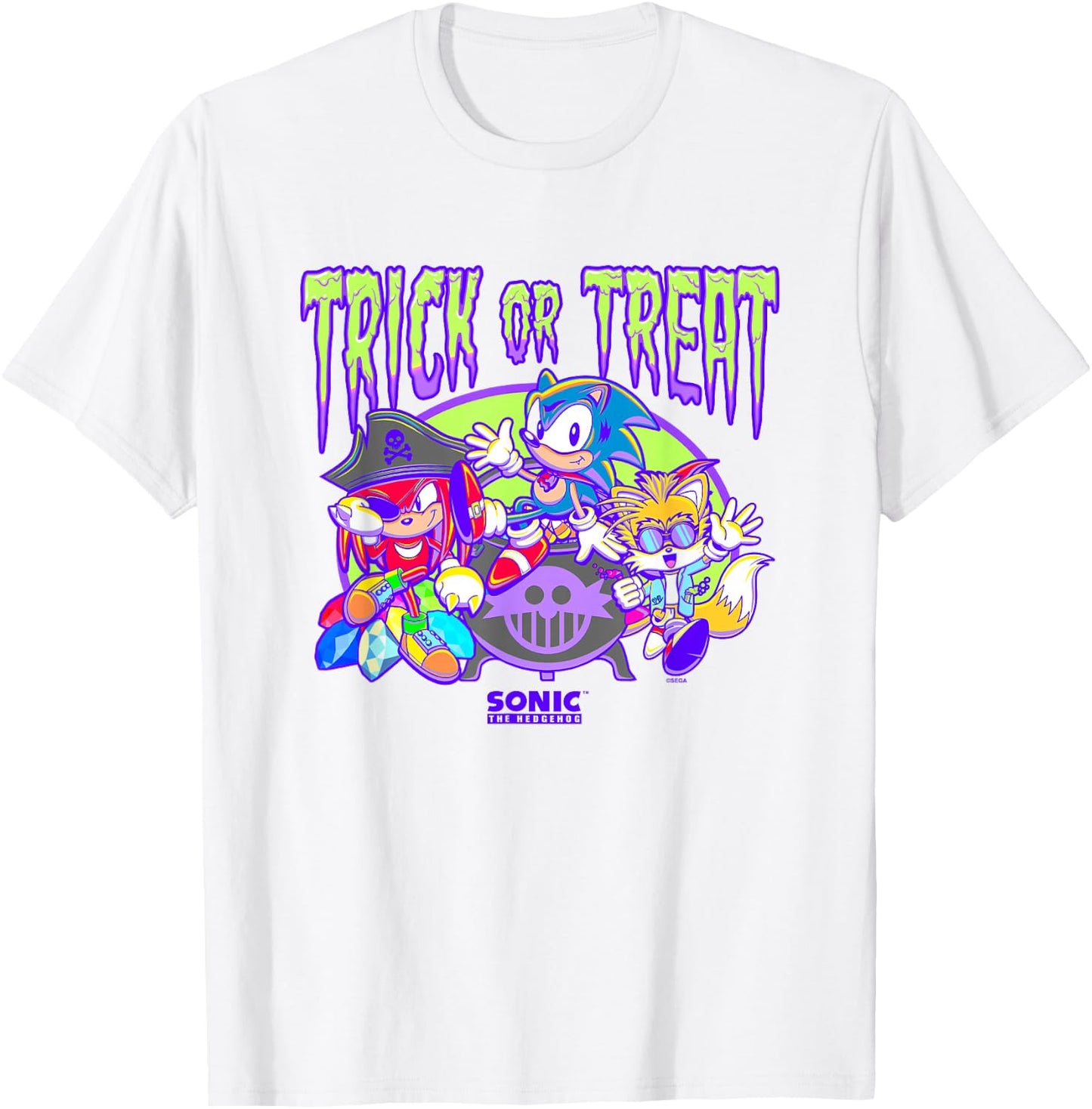 Sonic The Hedgehog Halloween Trick Or Treat Retro Neon Logo T-Shirt - T-Shirt | White