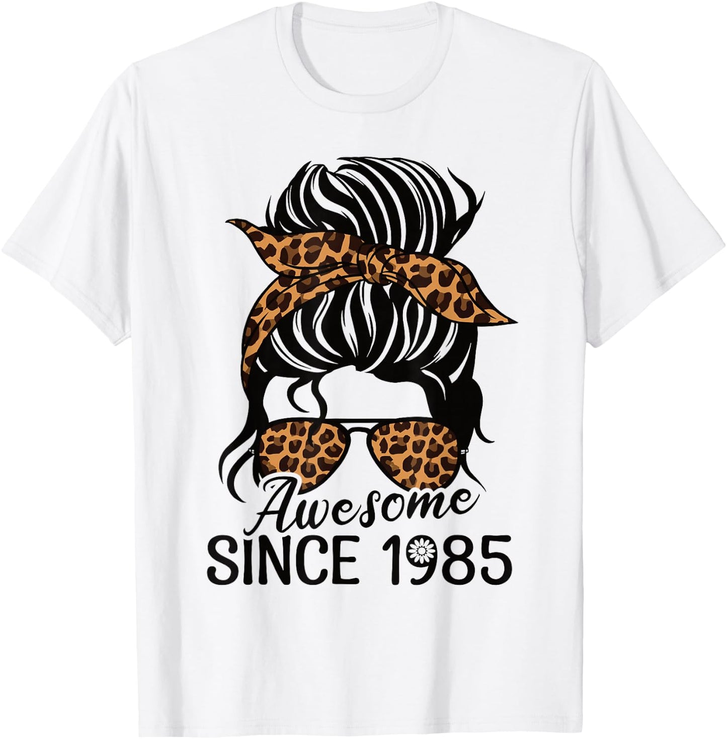 Awesome Since 1985 Woman and Girl Leopard Born 1985 T-Shirt - T-Shirt | White