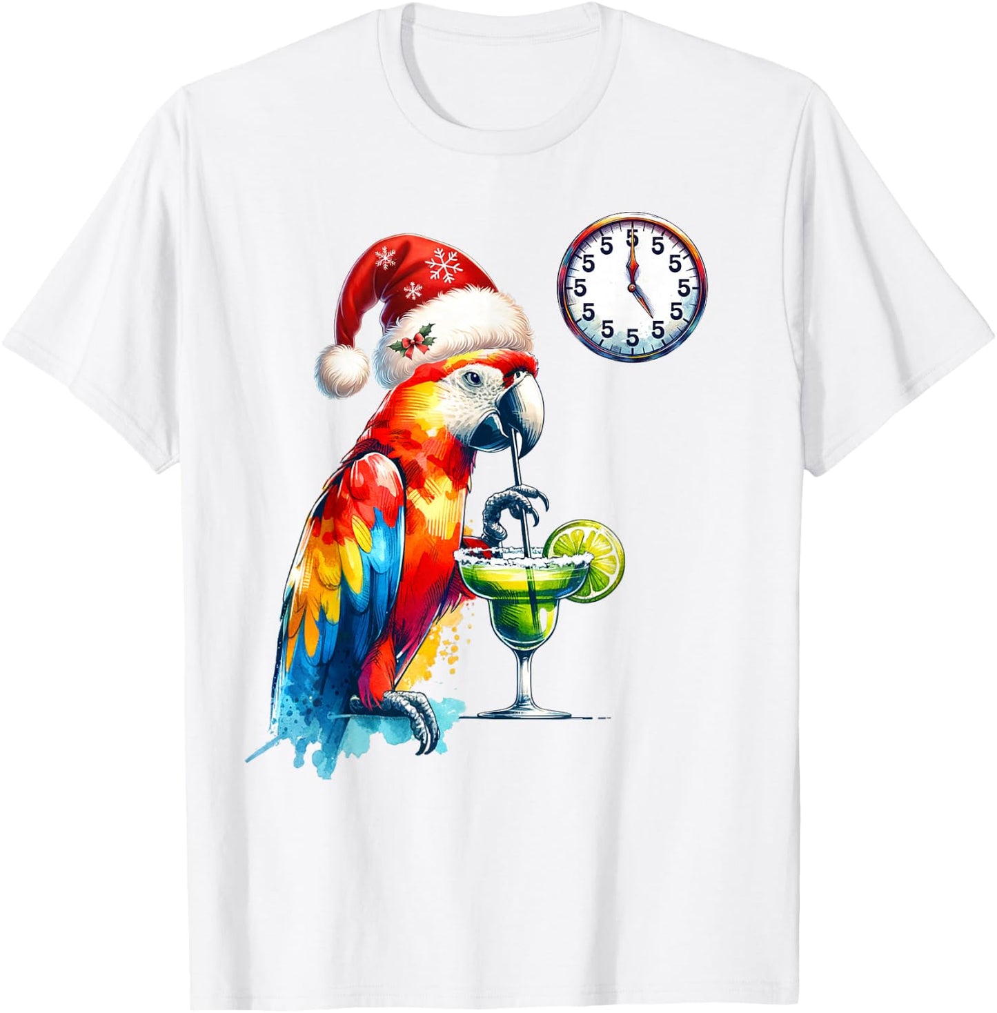 Always 5 Oclock Parrot Drinking Margarita Christmas T-Shirt - T-Shirt | White