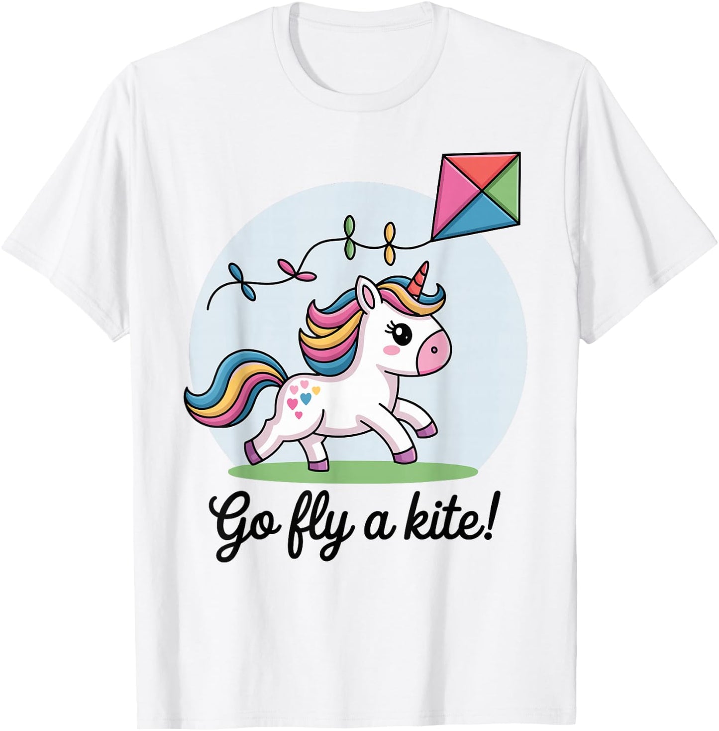 Go fly a kite! Cute Happy Unicorn Flying Kite T-Shirt - T-Shirt | White