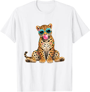 Summer Vibes Beach Vacation Leopard Blowing Bubble Gum T-Shirt - T-Shirt | White