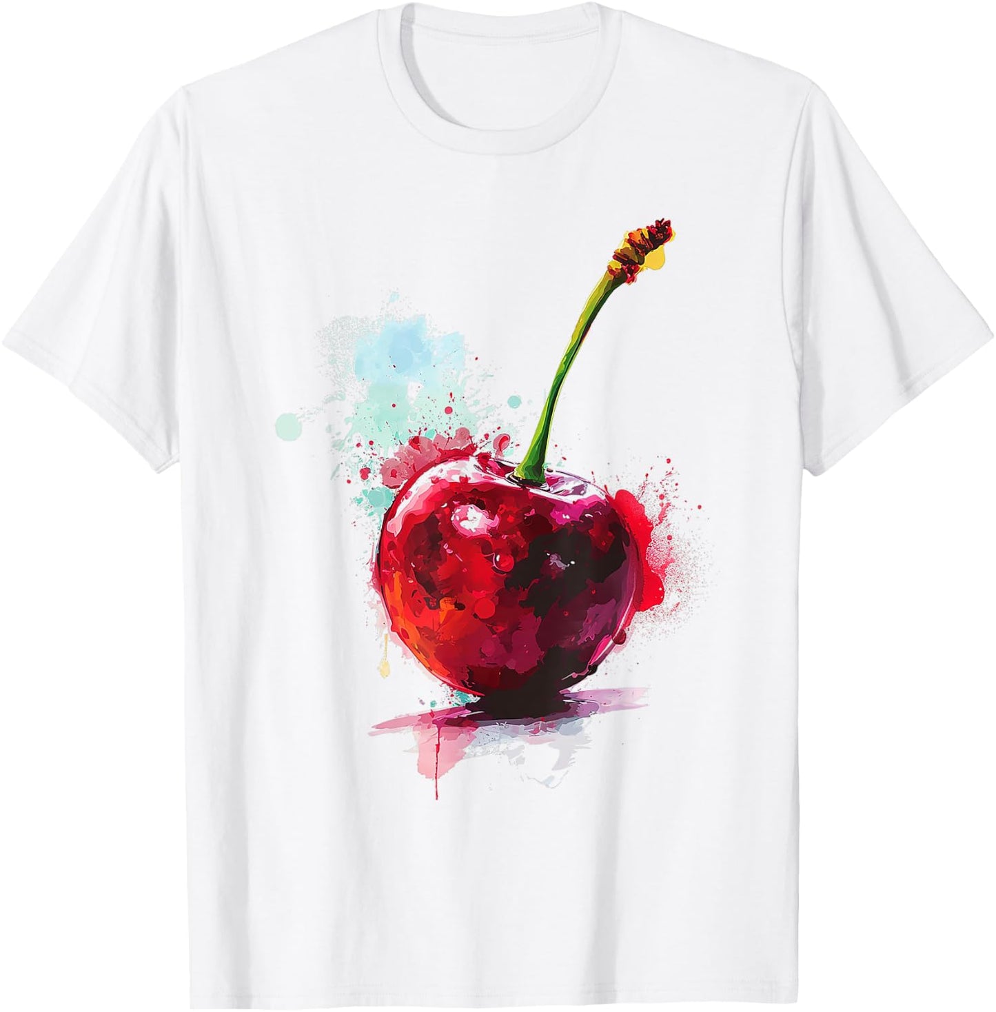 Cherry Pattern Painting , white, S T-Shirt - T-Shirt | White