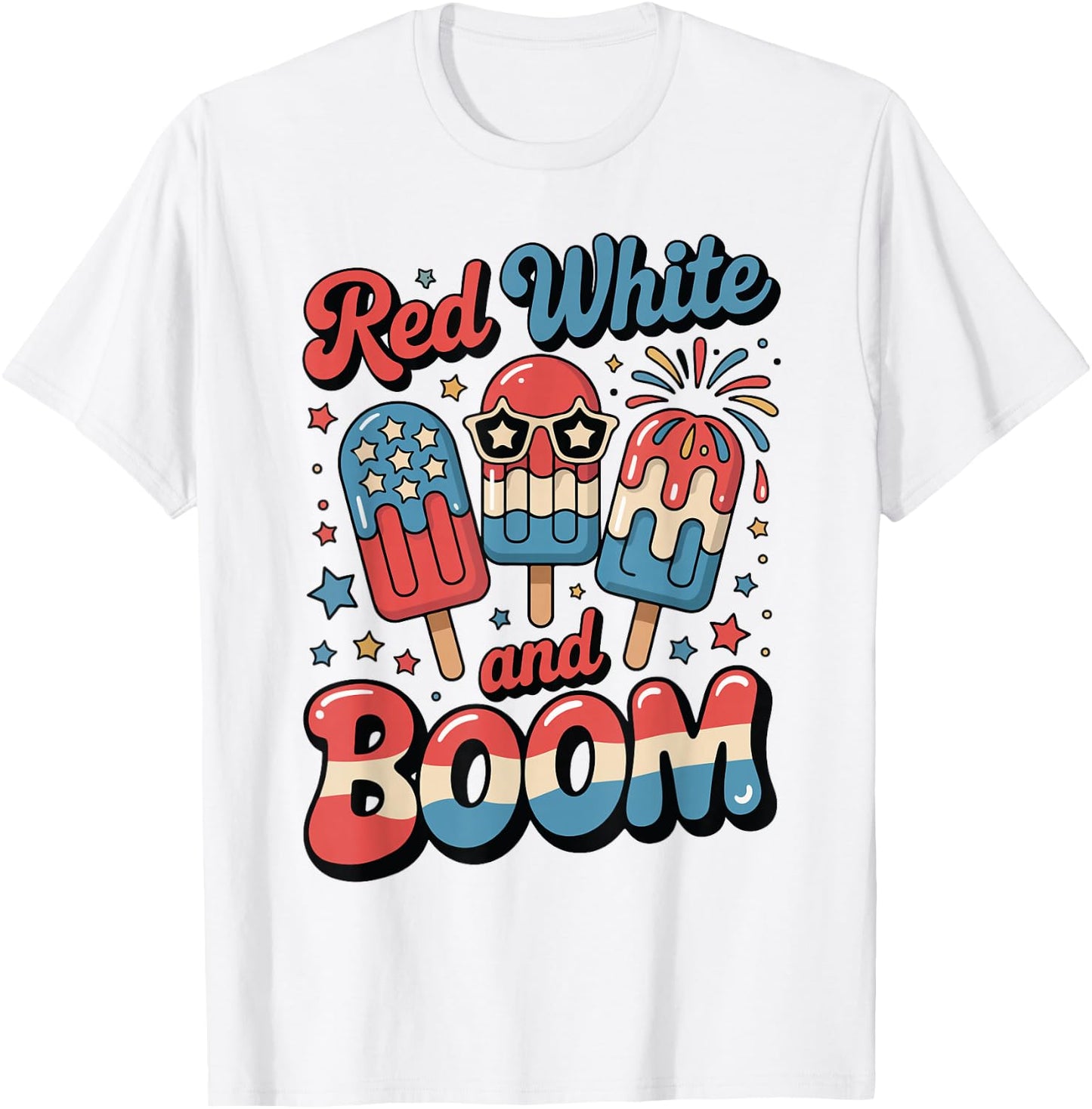 Toddler Red White Boom Popsicle 4th July USA Flag Funny Boy T-Shirt - T-Shirt | White