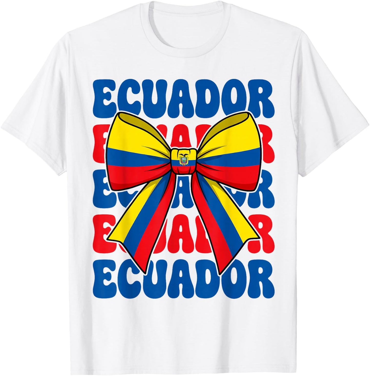 Ecuador Flag Coquette Bow Cute Retro Groovy Ecuadorian Girl T-Shirt - T-Shirt | White