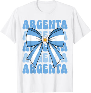 Argenta Groovy Coquette Bow Argentina Flag Argentinian Girl T-Shirt - T-Shirt | White