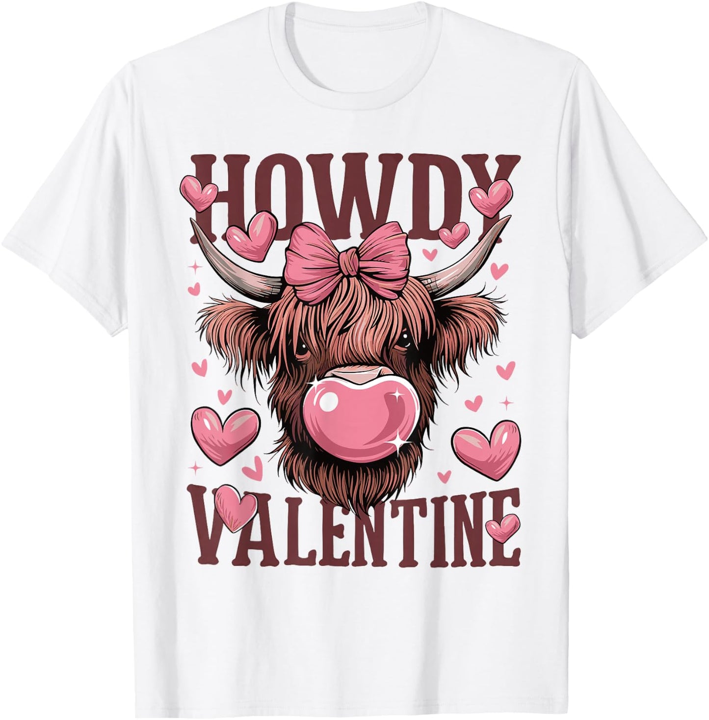 Funny Howdy Valentine Highland Cow Valentine’s Day Cow Lover T-Shirt - T-Shirt | White