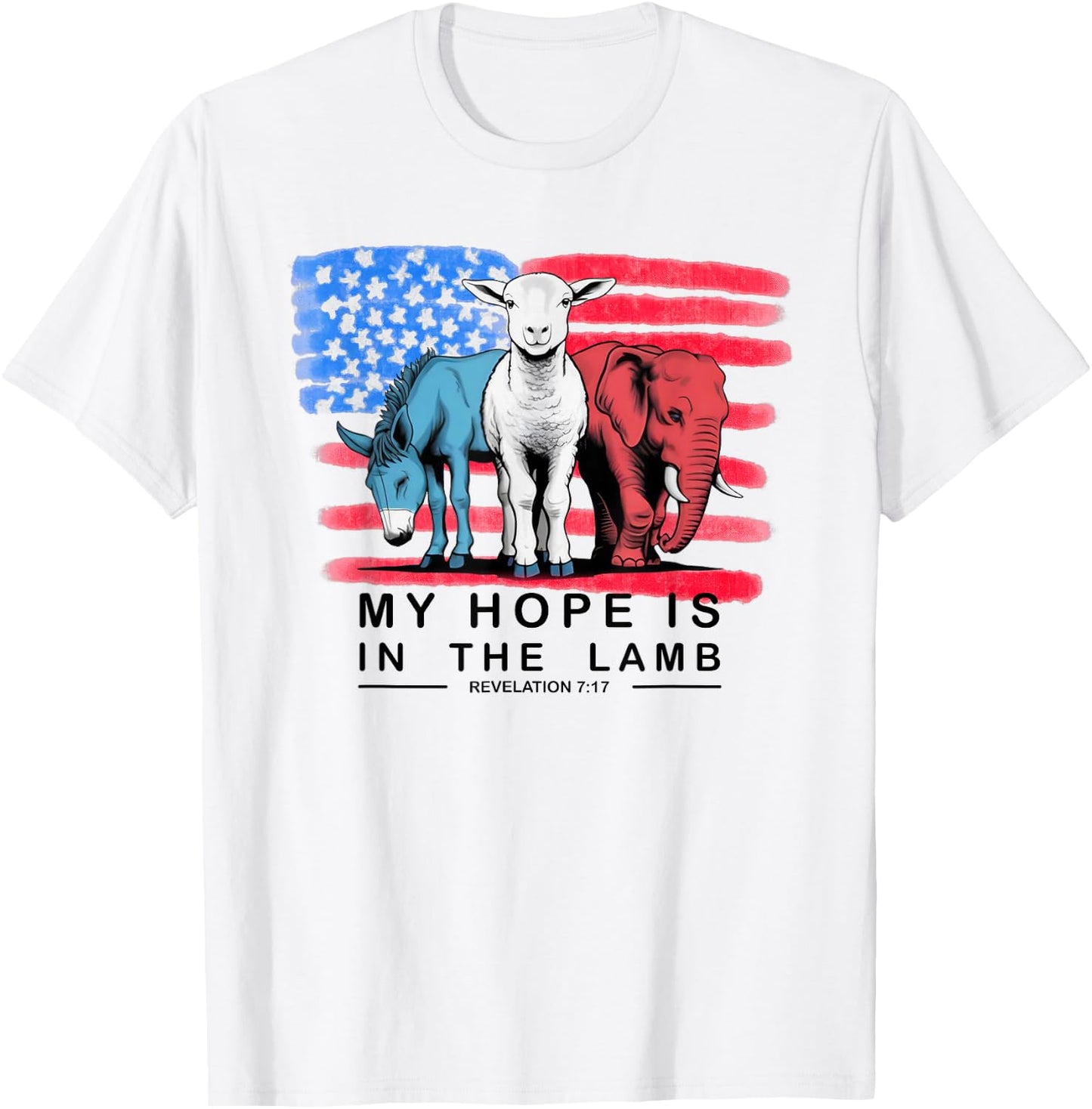 Vintage My Hope Is In The Lamb Christian God Jesus USA Flag T-Shirt - T-Shirt | White
