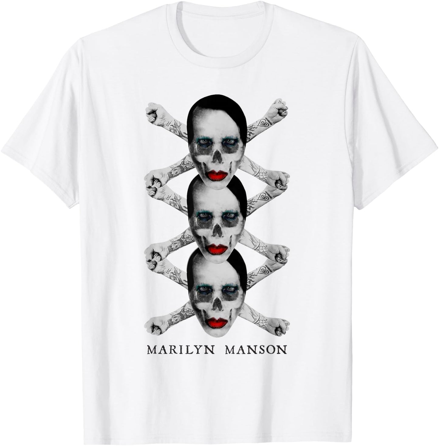 Marilyn Manson Crossbones X3 , white, S T-Shirt - T-Shirt | White