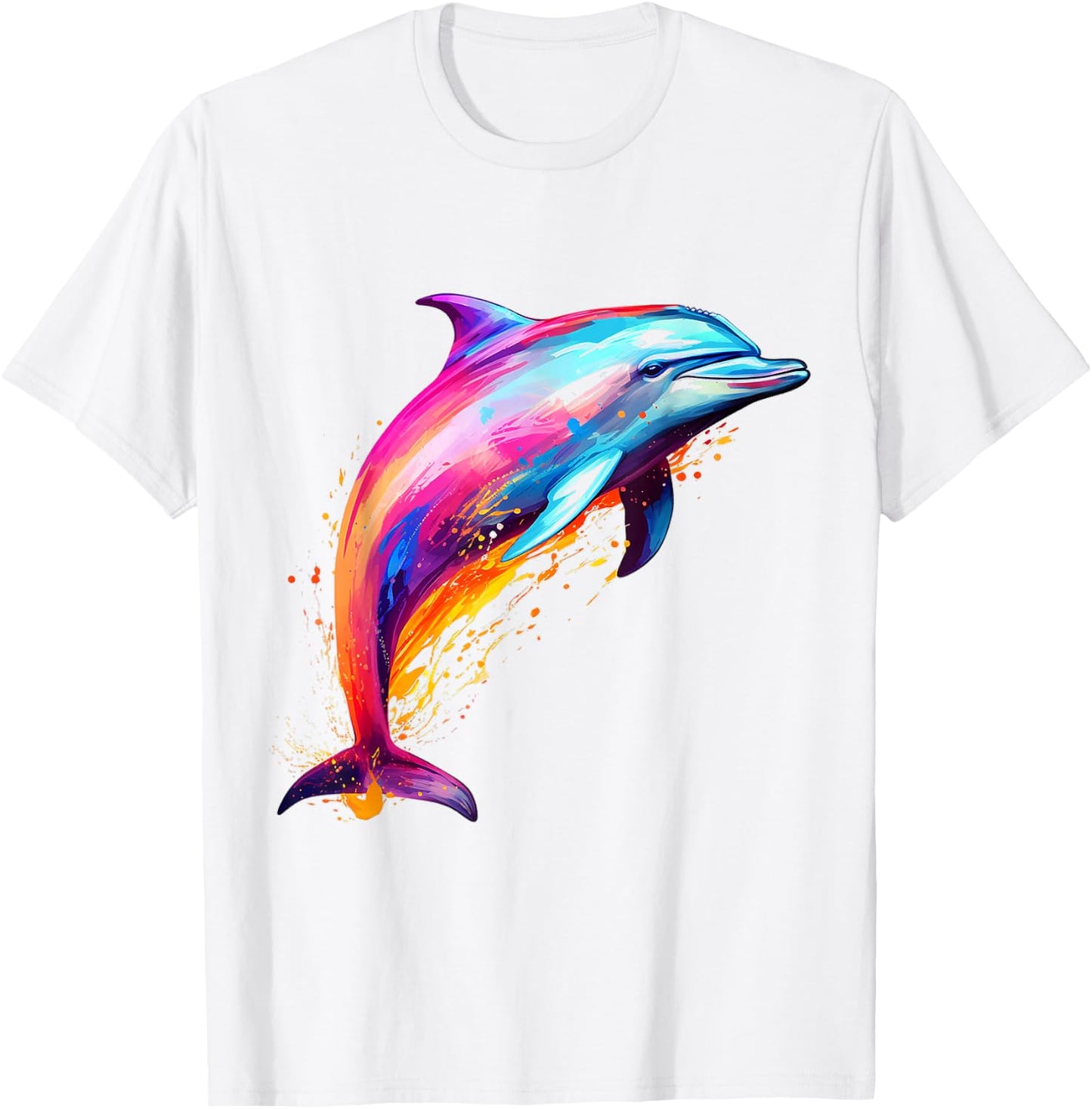 Colorful Painting Abstract Dolphin Pattern T-Shirt - T-Shirt | White