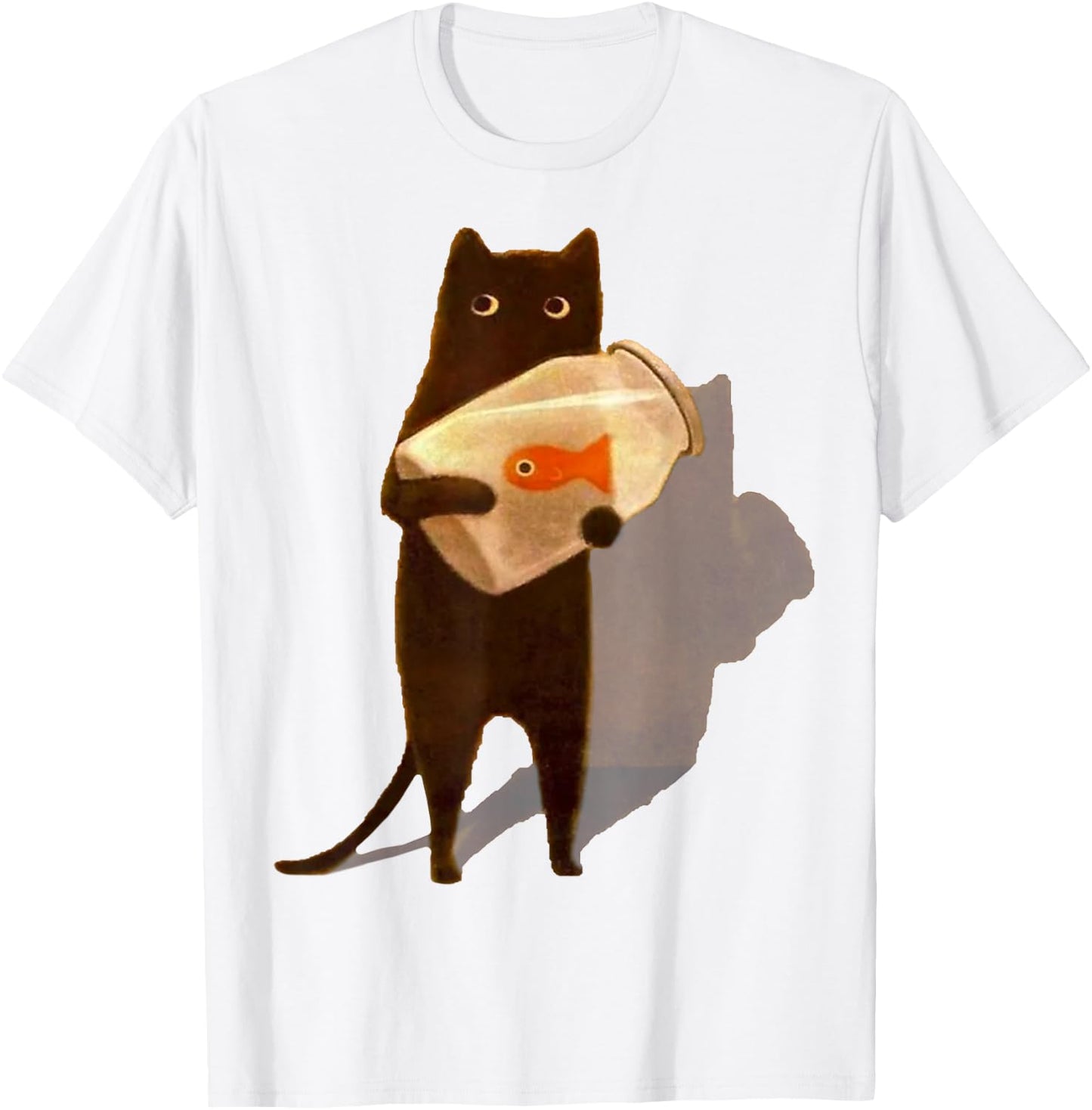 Eagerlys Cat Holding Goldfish Bowl Art Vintage T-Shirt - T-Shirt | White