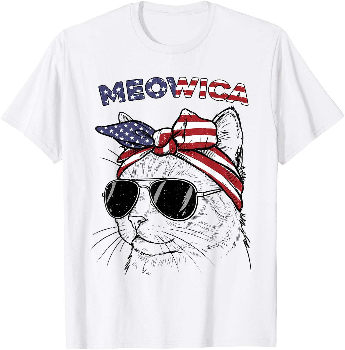 4th of July Cat Meowica USA America Patriotic Women Girls T-Shirt - T-Shirt | White