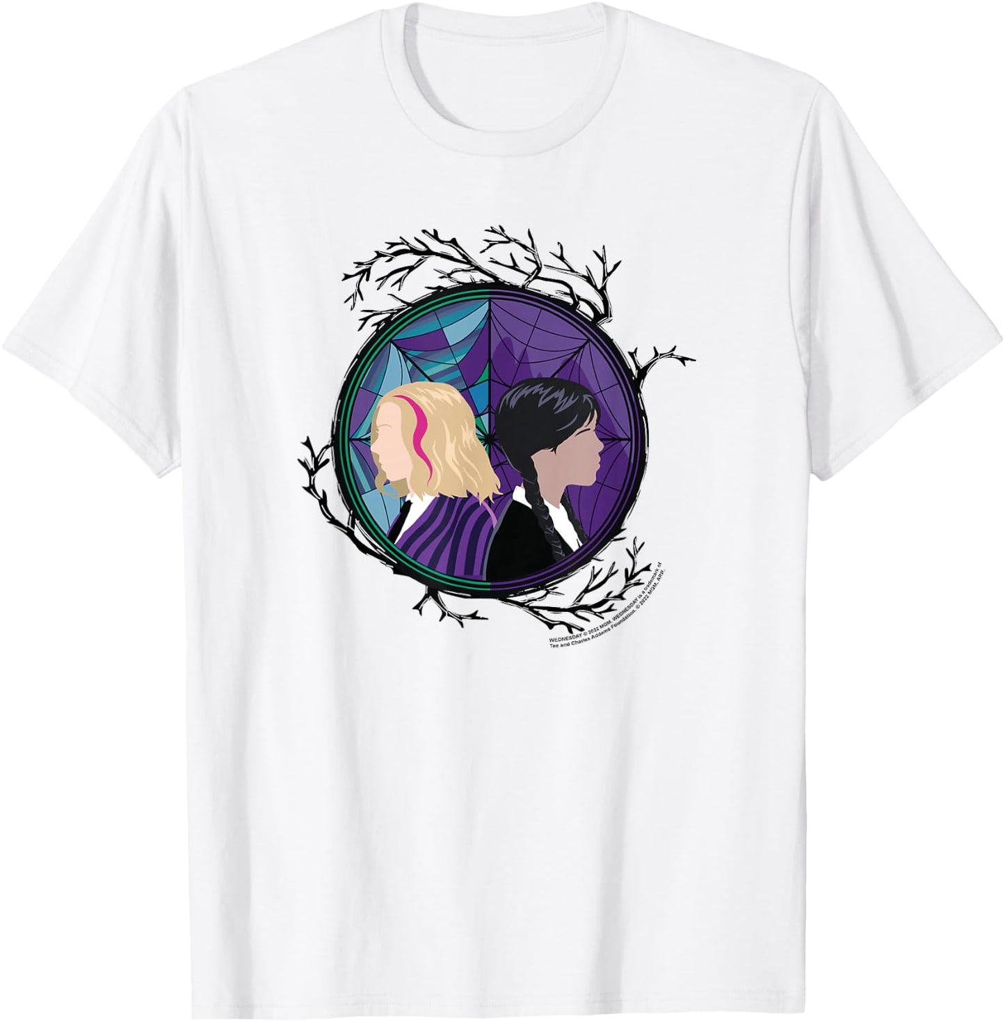Wednesday Enid Stained Glass Spider Web Silhouettes Box Up T-Shirt - T-Shirt | White