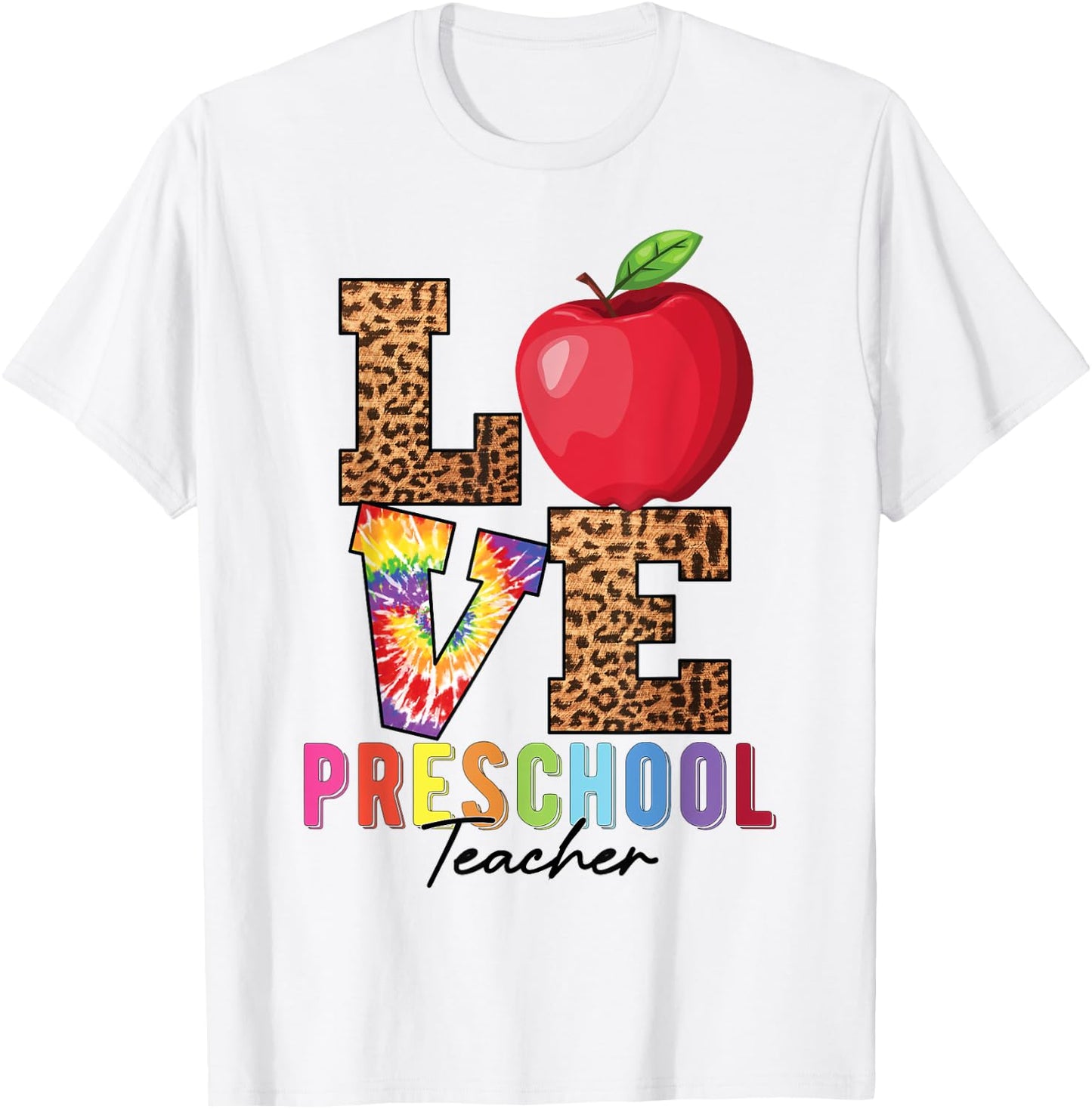 Preschool Teacher Leopard Tie Dye Love Preschool Teacher Women Girls Kids T-Shirt - T-Shirt | White