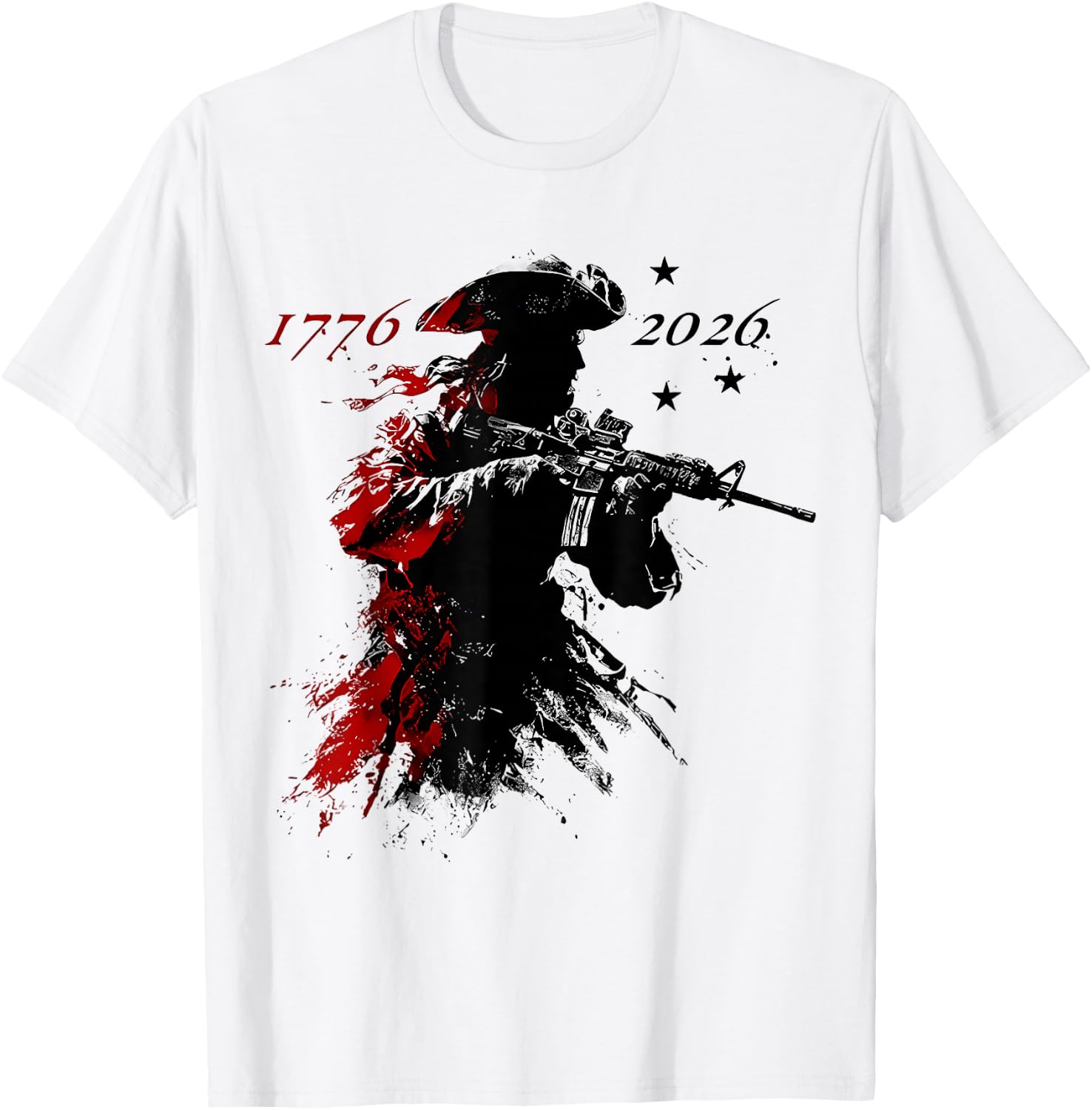 (2sides) Revolutionary Soldier US Flag USA 250th Anniversary T-Shirt - T-Shirt | White
