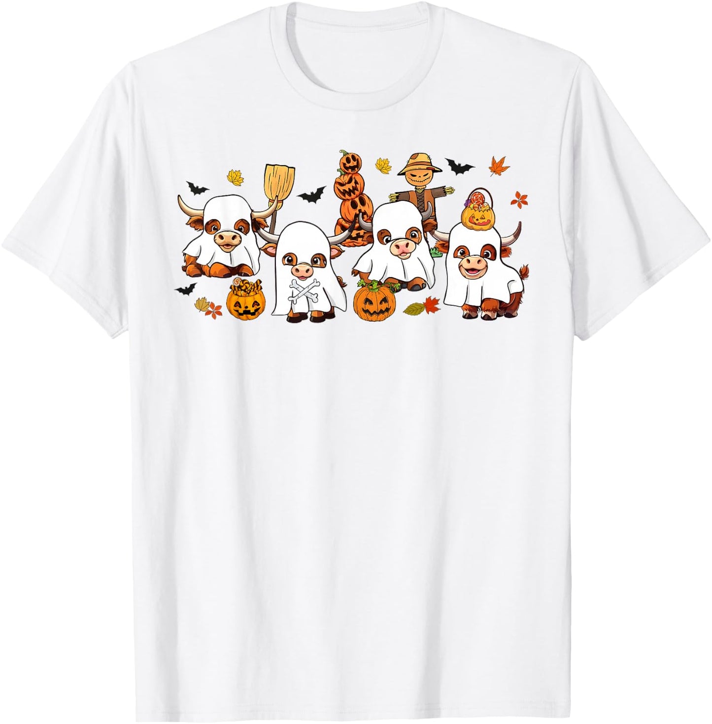 Cute Highland Cows Lovers Cow Ghost Spooky Western Halloween T-Shirt - T-Shirt | White