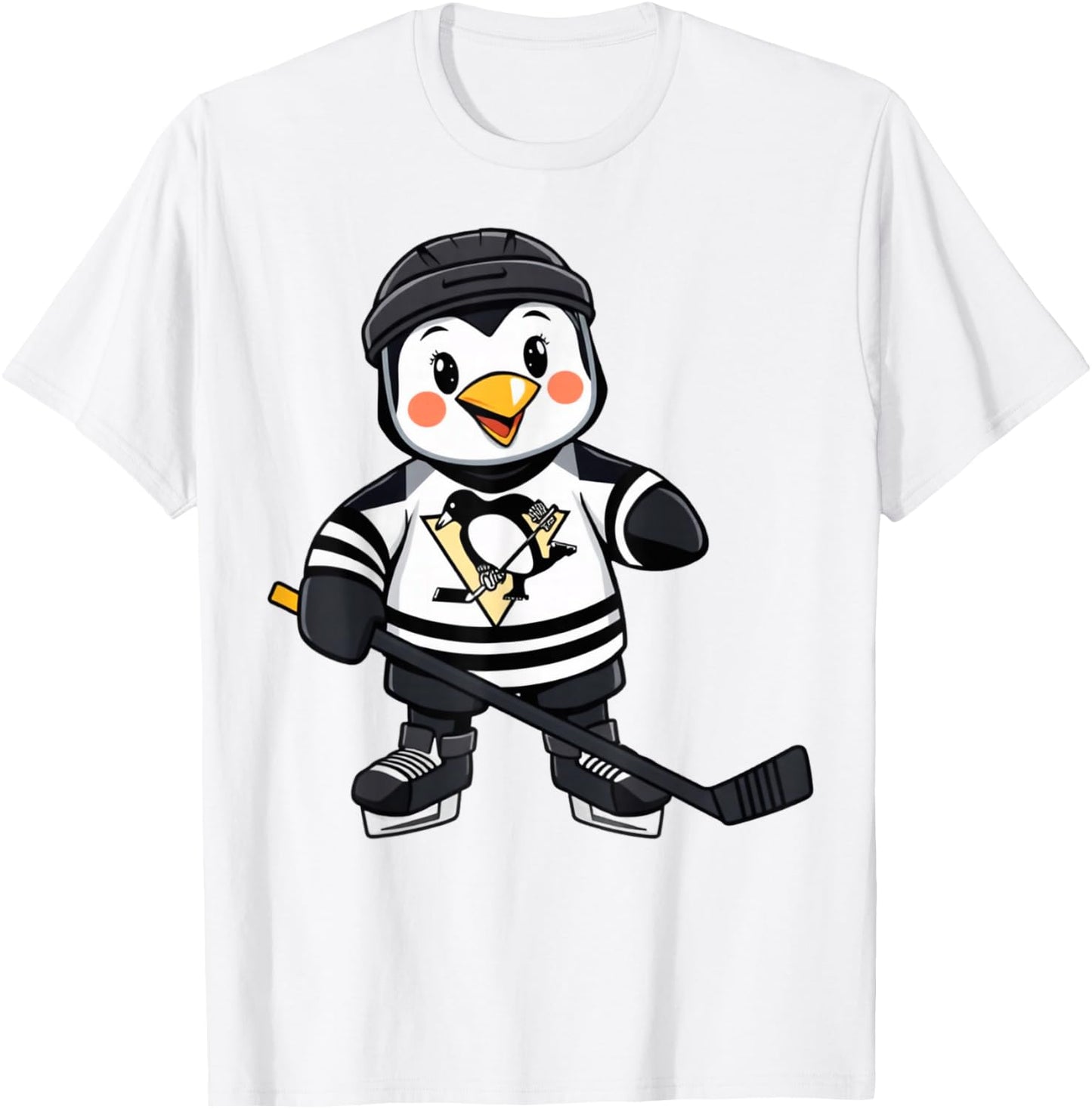 Cartoon Penguin Hockey Player Ice Hockey T-Shirt - T-Shirt | White