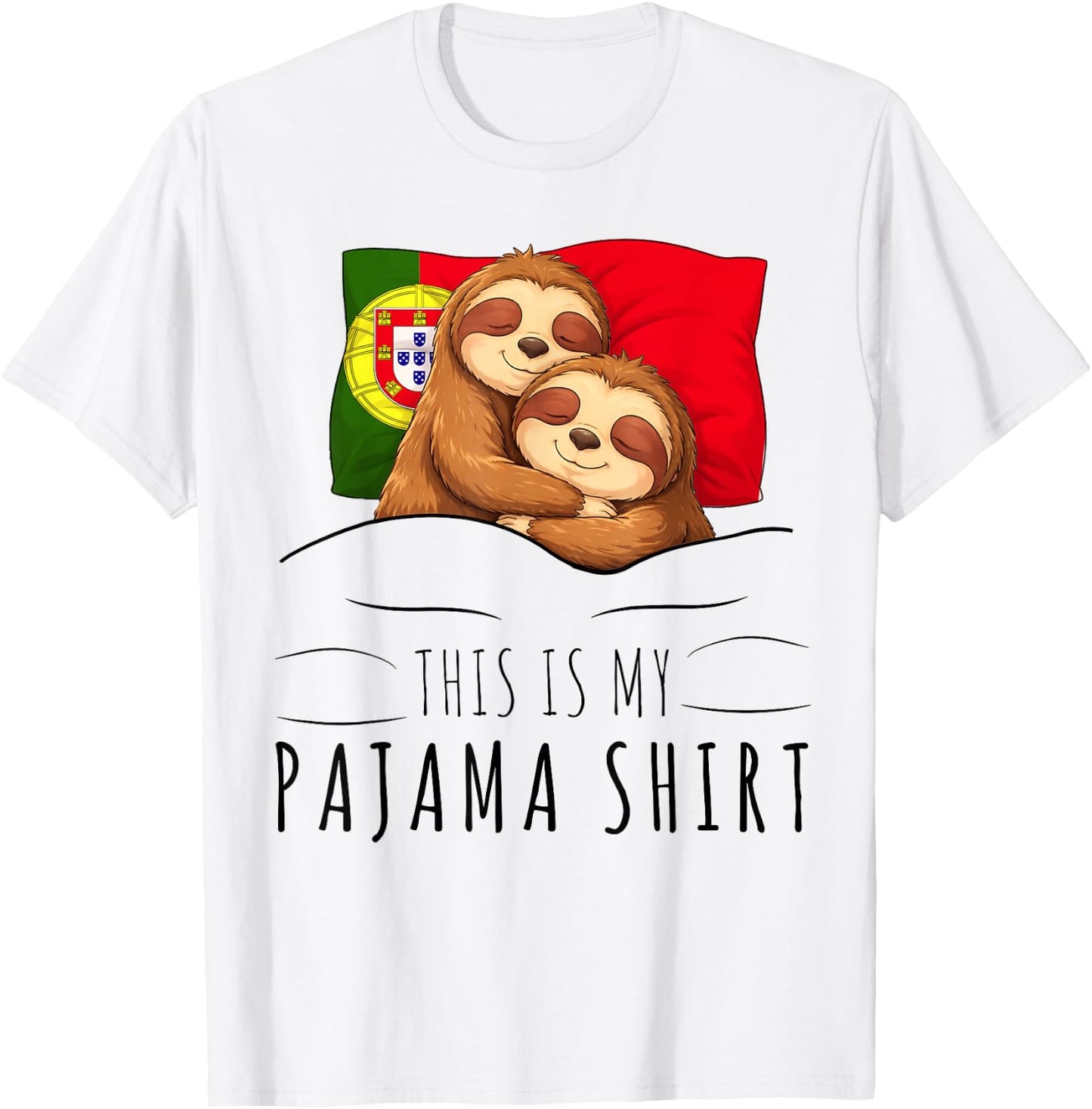 Portuguese Flag Pajama Sleeping Sloth Sleepover Portugal T-Shirt - T-Shirt | White