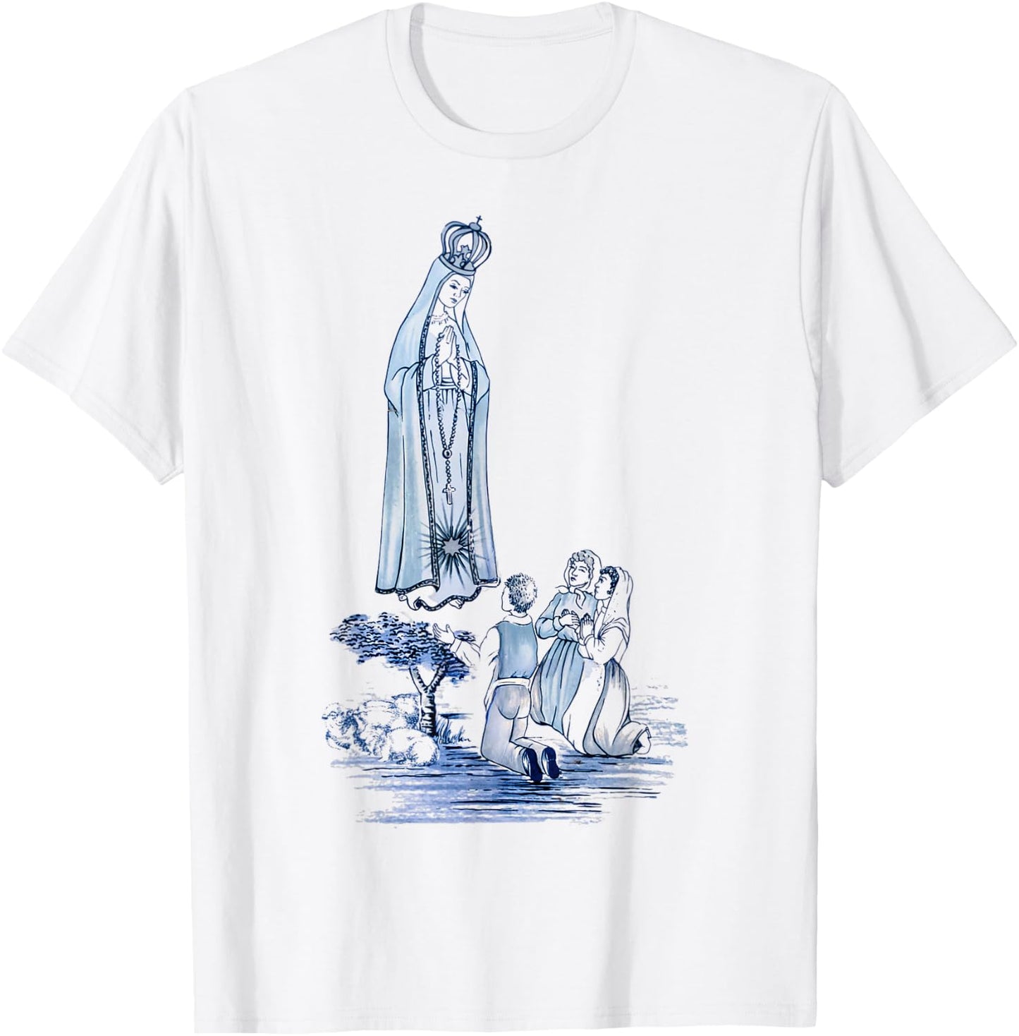 Our lady of Fatima and 3 shepherd children praying T-Shirt - T-Shirt | White