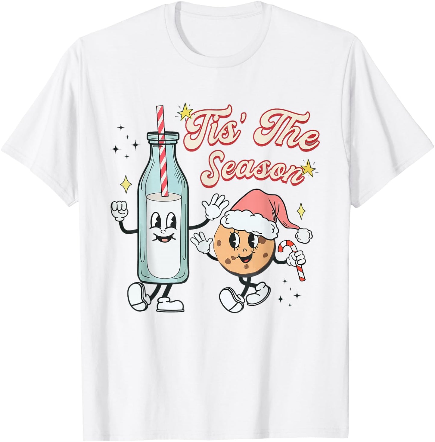 Tis The Season Retro Milk and Cookie Christmas T-Shirt - T-Shirt | White