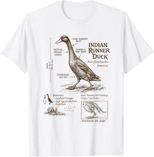 Indian Runner Duck Lover Detailed Anatomy Wildlife Animal T-Shirt - T-Shirt | White