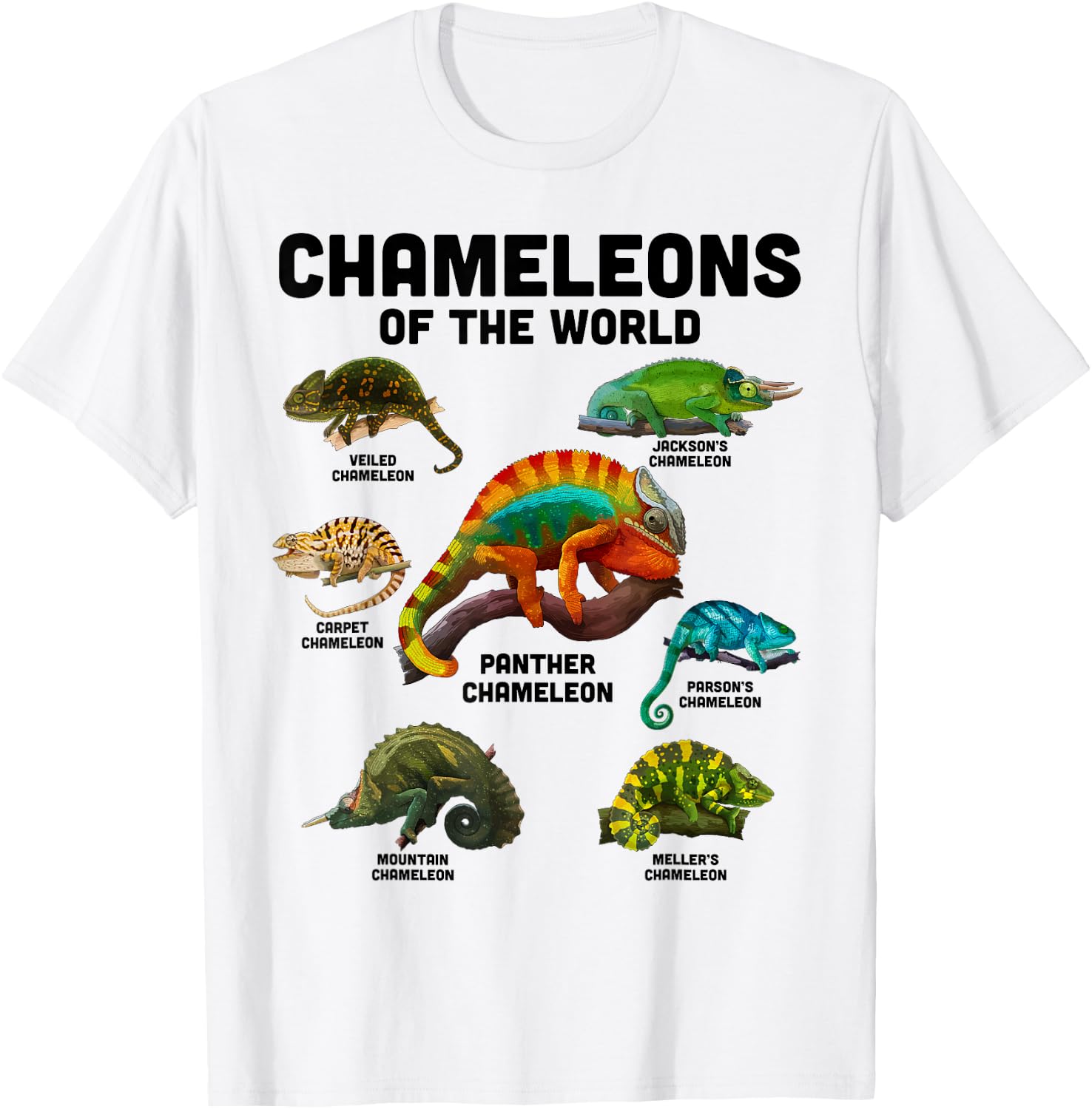 Chameleon Shirt Chameleons of the World Educational Reptile T-Shirt - T-Shirt | White