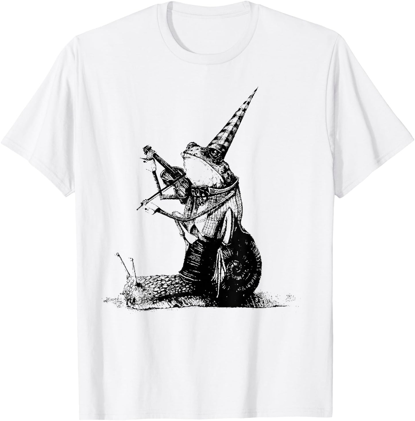 Vintage Frog Riding Snail With Playing Violin Musician T-Shirt - T-Shirt | White