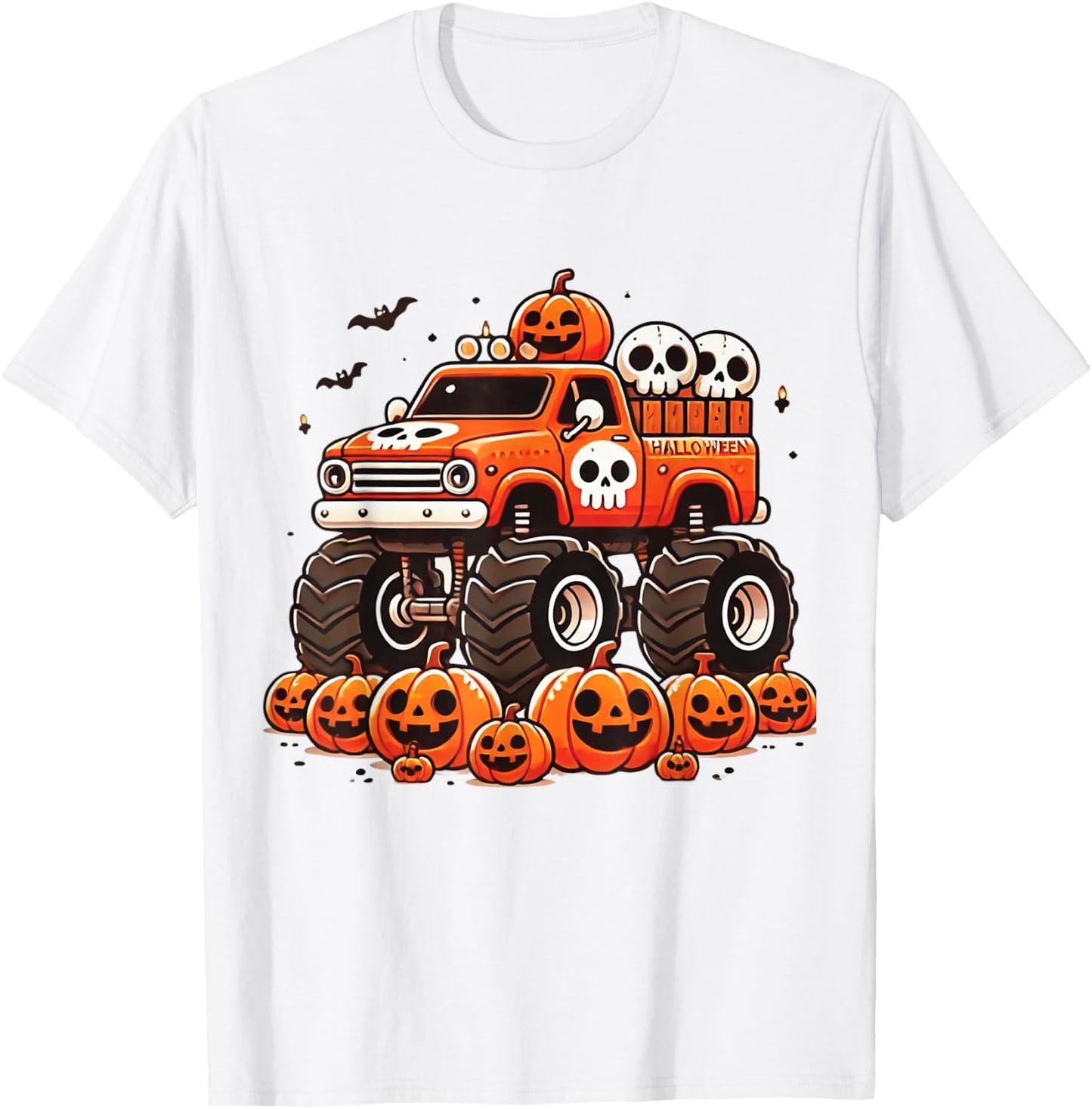 Kids Monster Truck Pumpkin Jack O Lantern Halloween Costume T-Shirt - T-Shirt | White